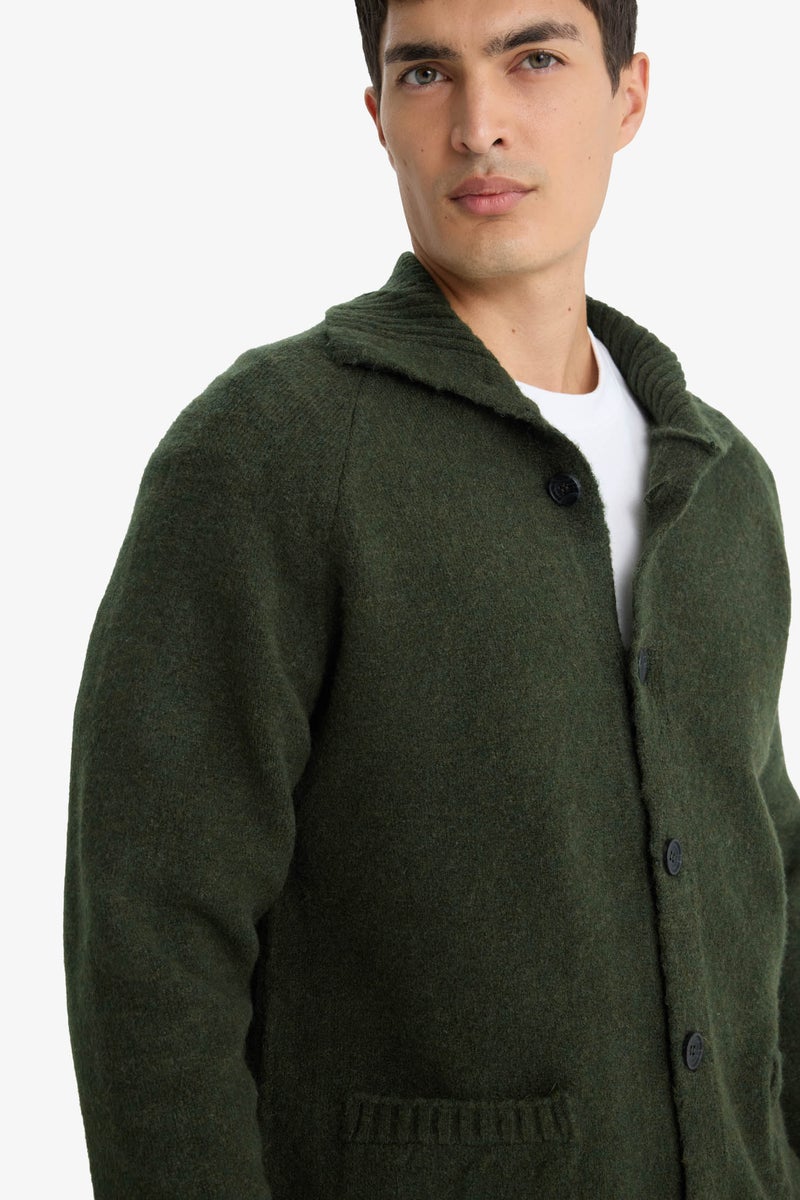 DeFacto Green Man Standard Fit Turtleneck Knitwear Cardigan Casual - Image 4